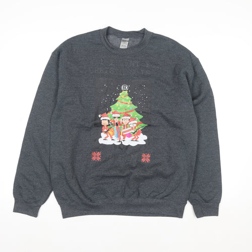 Gildan Women's Grey Christmas Graphic Pullover Sweatshirt M