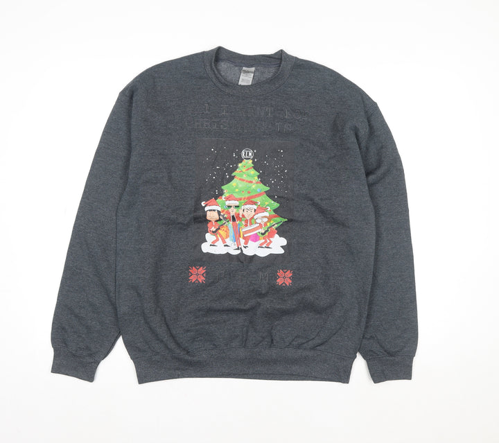 Gildan Women's Grey Christmas Graphic Pullover Sweatshirt M