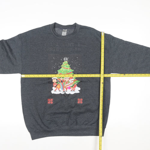 Gildan Women's Grey Christmas Graphic Pullover Sweatshirt M