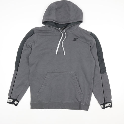 Nike Women's Grey Pullover Hoodie Medium Cotton Blend Logo Design