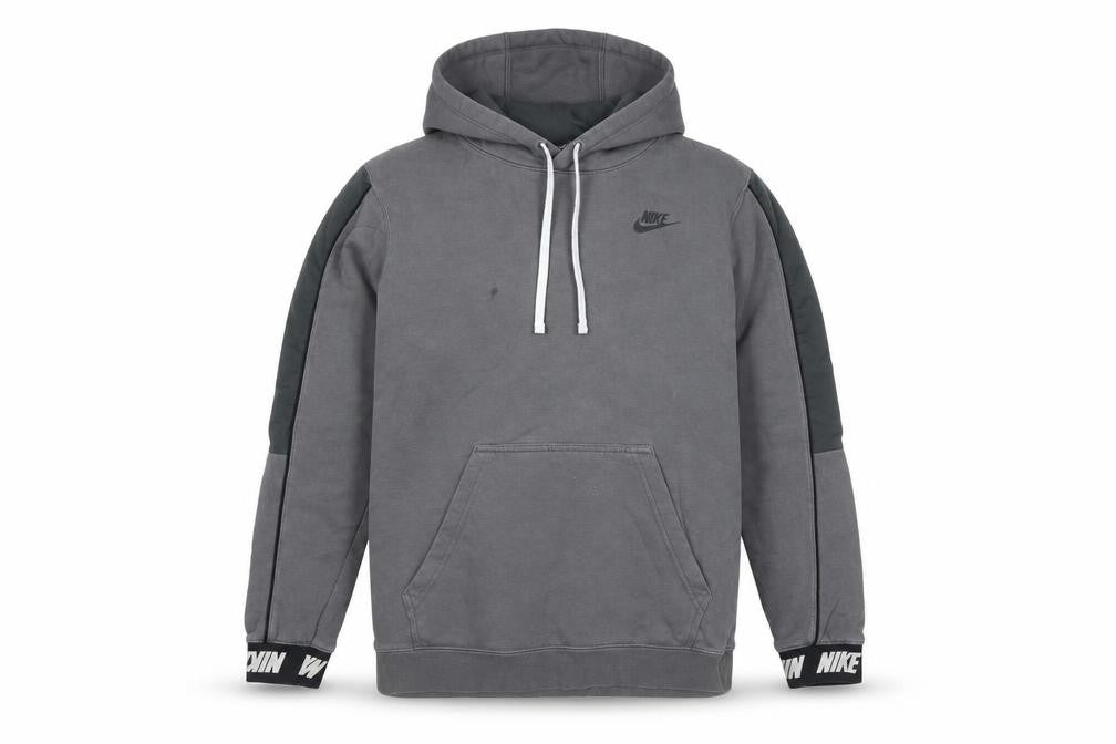 Front view of Nike Women's Grey Pullover Hoodie Medium Cotton Blend Logo Design