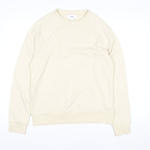 Marks and Spencer Women Beige Cotton Crew Neck Pullover Sweatshirt Size S