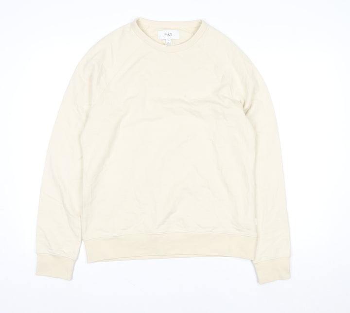 Marks and Spencer Women Beige Cotton Crew Neck Pullover Sweatshirt Size S