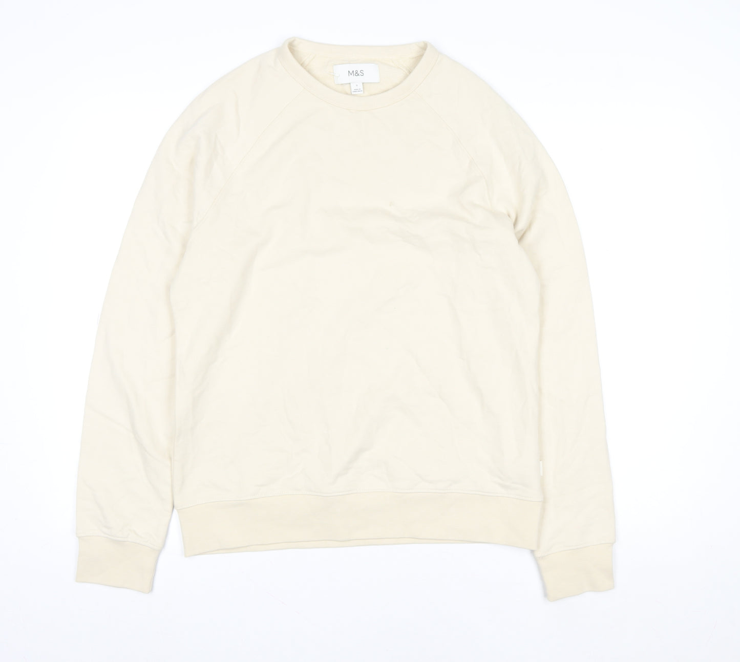 Marks and Spencer Women Beige Cotton Crew Neck Pullover Sweatshirt Size S