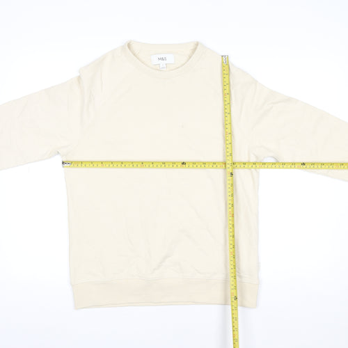 Marks and Spencer Women Beige Cotton Crew Neck Pullover Sweatshirt Size S