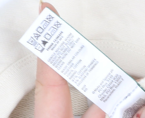 Marks and Spencer Women Beige Cotton Crew Neck Pullover Sweatshirt Size S