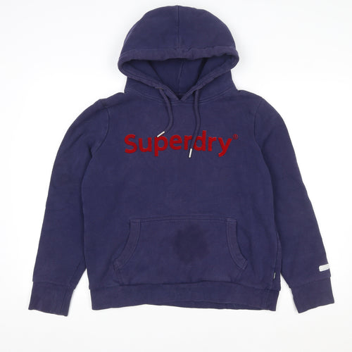 Superdry Men Blue L Hooded Fleece Sweat Jacket with Logo