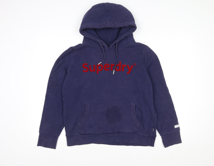 Superdry Men Blue L Hooded Fleece Sweat Jacket with Logo