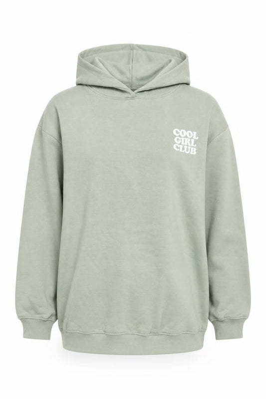 Front view of PRETTYLITTLETHING women’s green, size UK 12, pullover hoodie cool girl club