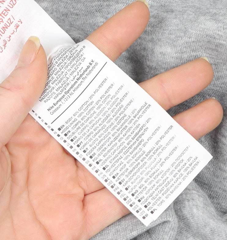 Nike Boys Grey Pullover Hoodie 10-12 Years Cotton Blend Logo Sweater