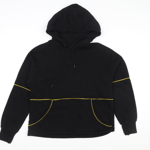 Pimkie Women Black Hoodie Medium Pullover Yellow Trim Fleece