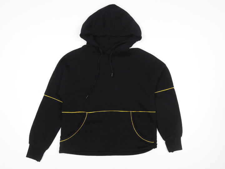 Pimkie Women Black Hoodie Medium Pullover Yellow Trim Fleece