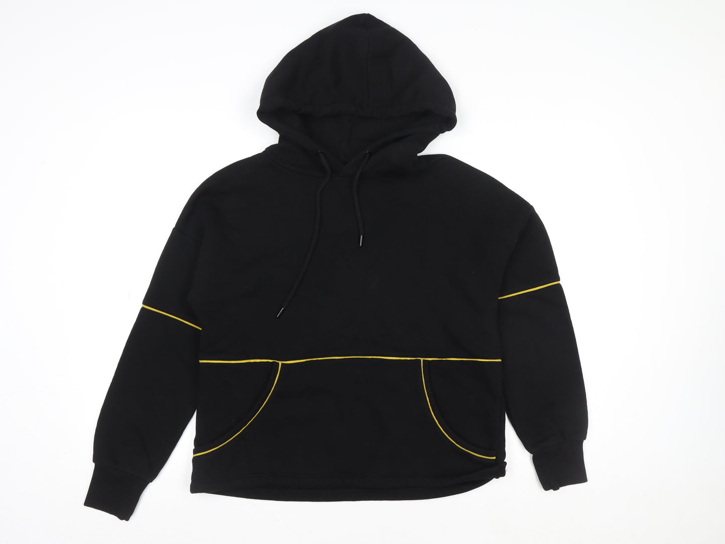 Pimkie Women Black Hoodie Medium Pullover Yellow Trim Fleece