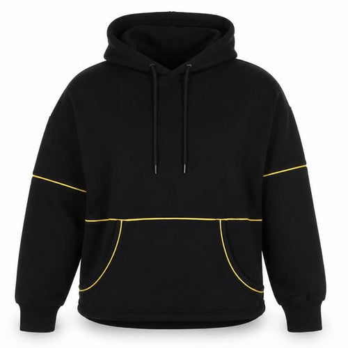 Pimkie Women Black Hoodie Medium Pullover Yellow Trim Fleece