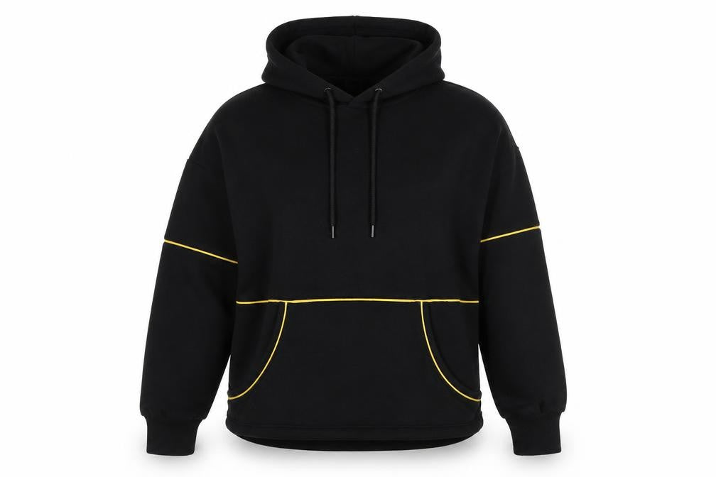 Pimkie Women Black Hoodie Medium Pullover Yellow Trim Fleece
