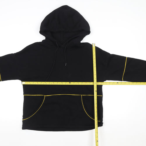 Pimkie Women Black Hoodie Medium Pullover Yellow Trim Fleece