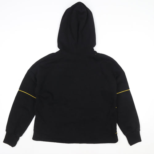 Pimkie Women Black Hoodie Medium Pullover Yellow Trim Fleece