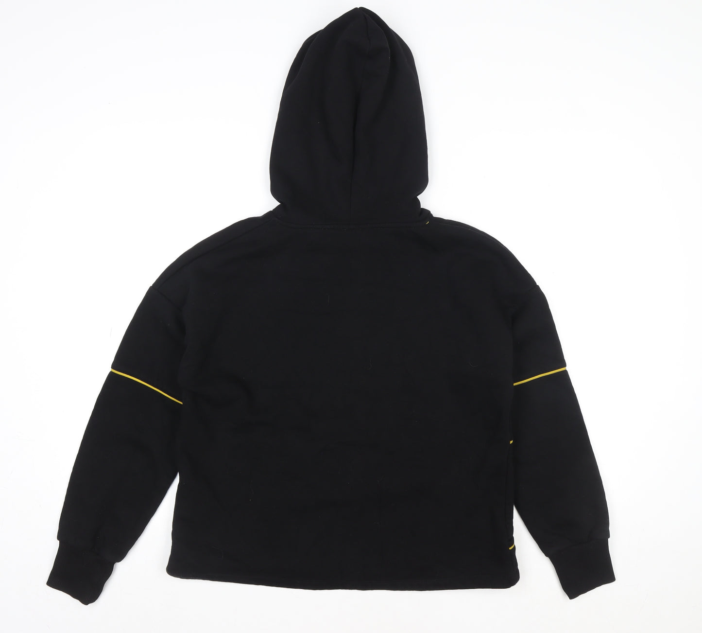 Pimkie Women Black Hoodie Medium Pullover Yellow Trim Fleece
