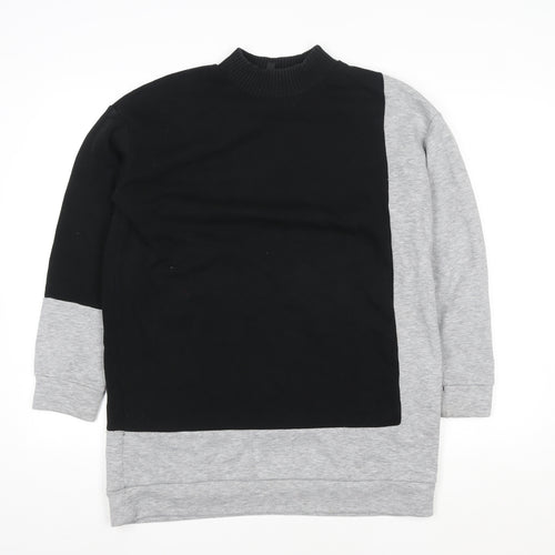 Topshop Women Black Grey Colourblock Crew Neck Long Sleeve Sweatshirt UK 10