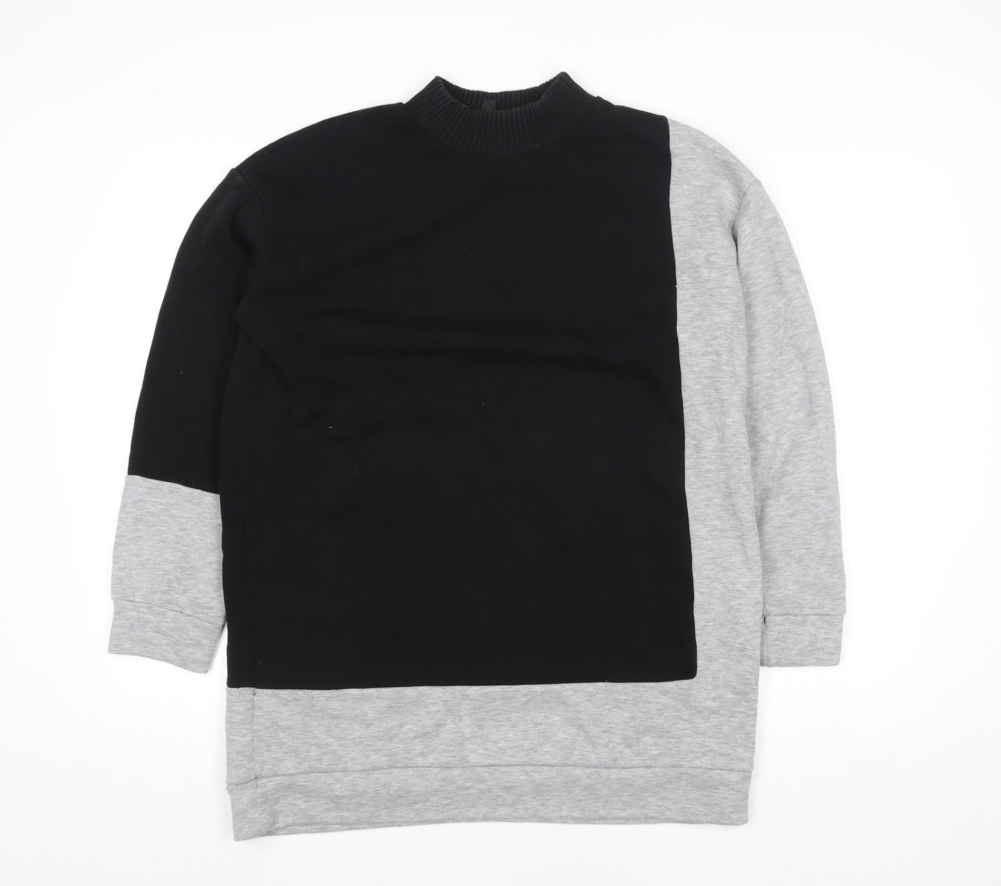 Topshop Women Black Grey Colourblock Crew Neck Long Sleeve Sweatshirt UK 10