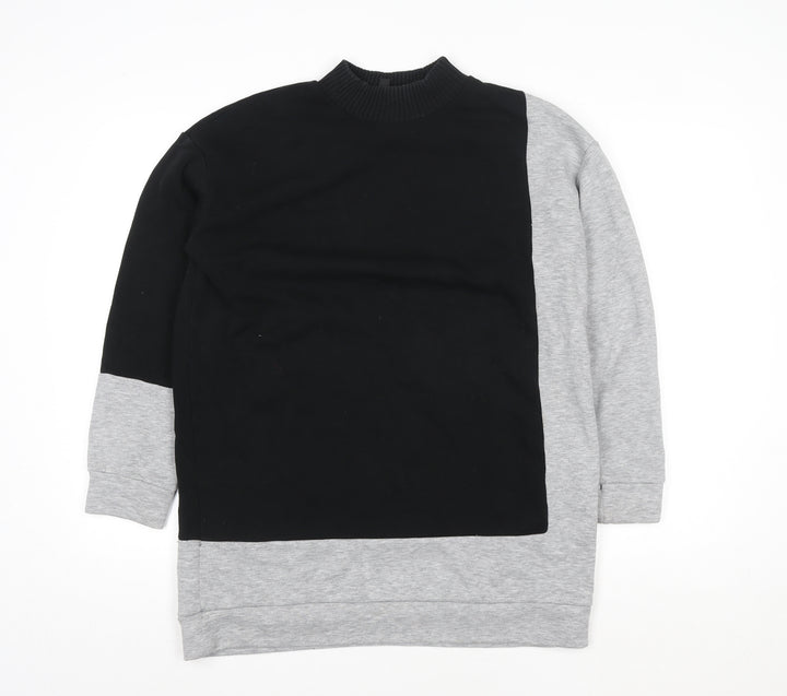 Topshop Women Black Grey Colourblock Crew Neck Long Sleeve Sweatshirt UK 10