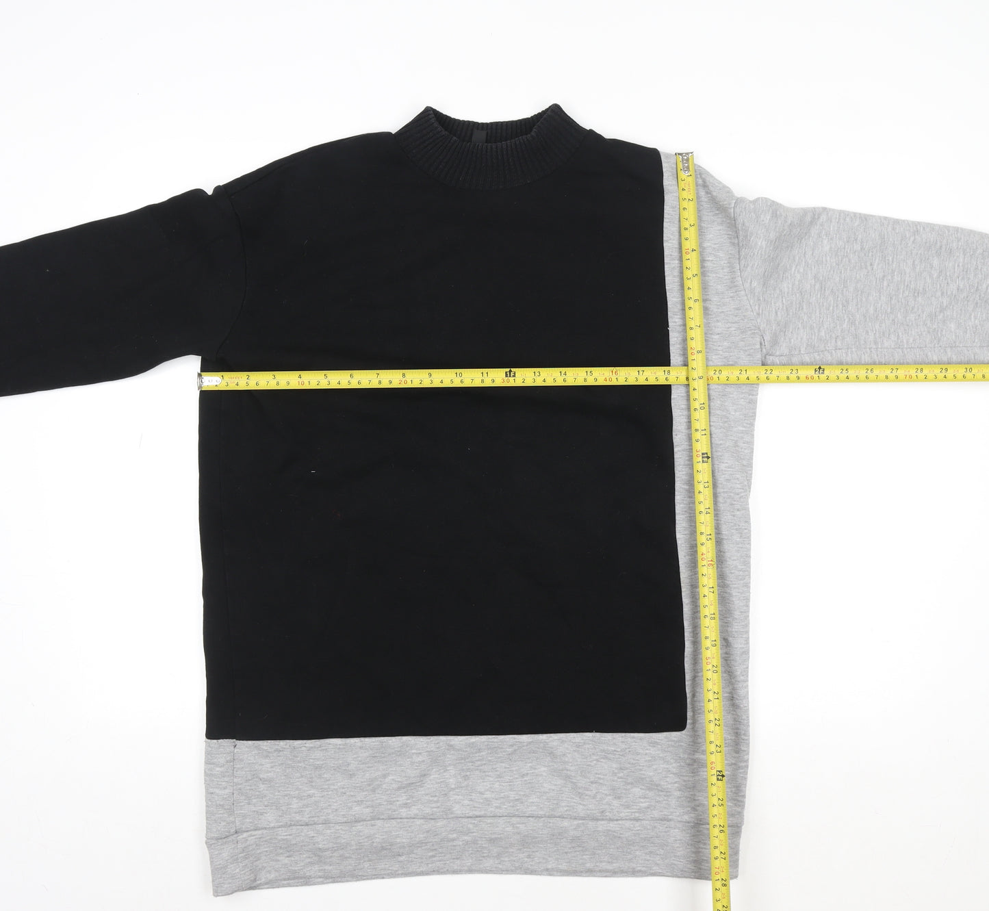 Topshop Women Black Grey Colourblock Crew Neck Long Sleeve Sweatshirt UK 10