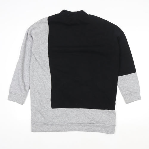 Topshop Women Black Grey Colourblock Crew Neck Long Sleeve Sweatshirt UK 10