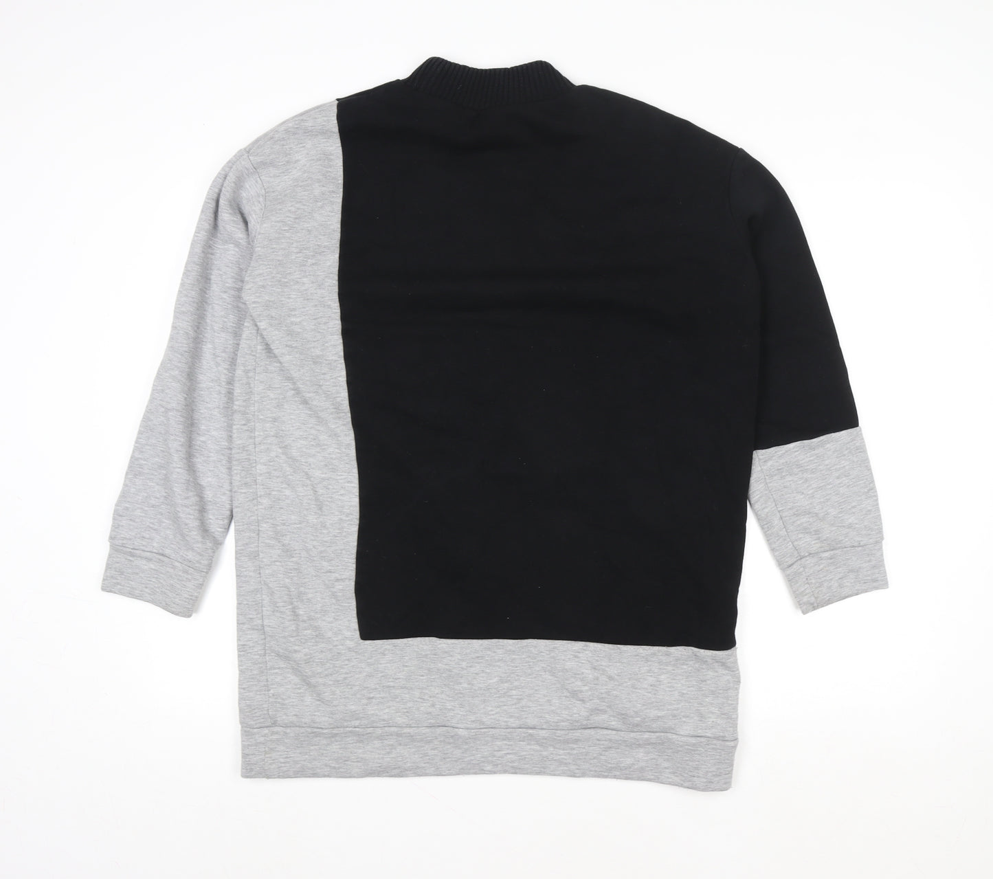 Topshop Women Black Grey Colourblock Crew Neck Long Sleeve Sweatshirt UK 10
