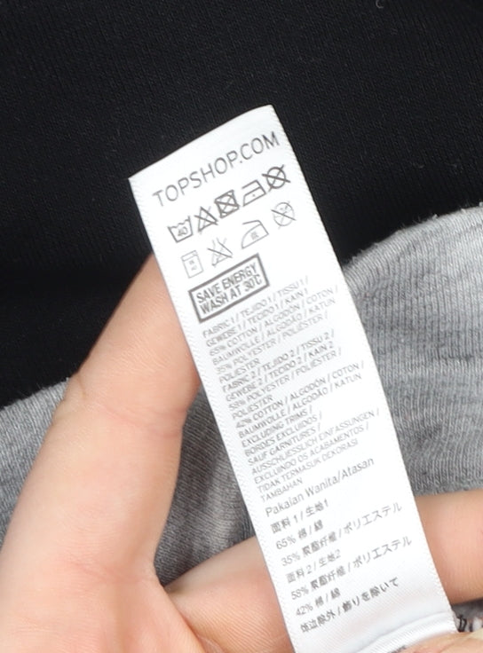Topshop Women Black Grey Colourblock Crew Neck Long Sleeve Sweatshirt UK 10