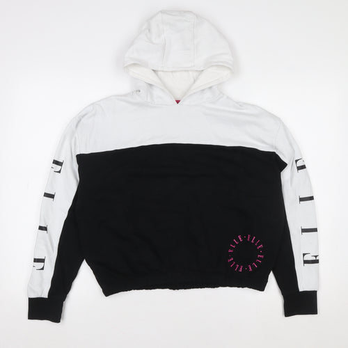 ELLE Girls Black & White Pullover Logo Hoodie 12-13 Years Cotton Blend