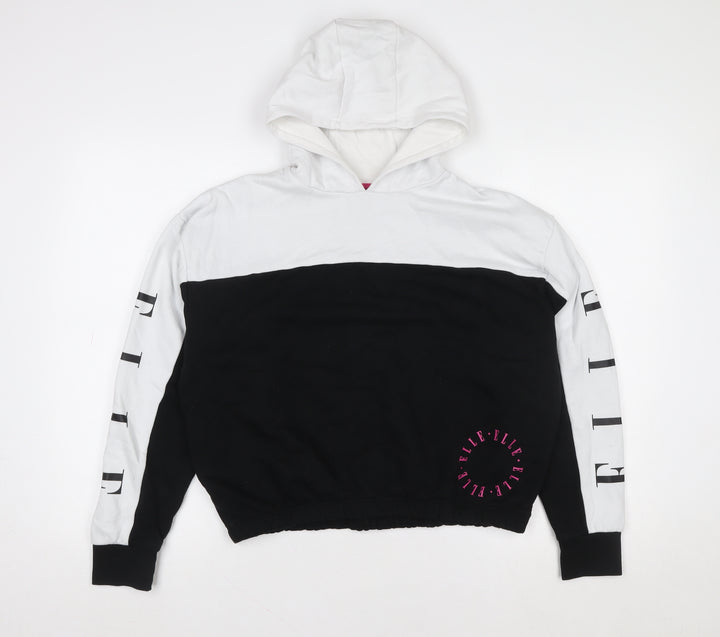 ELLE Girls Black & White Pullover Logo Hoodie 12-13 Years Cotton Blend