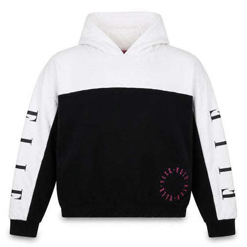 ELLE Girls Black & White Pullover Logo Hoodie 12-13 Years Cotton Blend