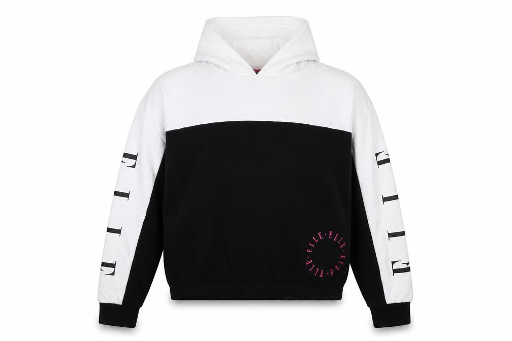 ELLE Girls Black & White Pullover Logo Hoodie 12-13 Years Cotton Blend