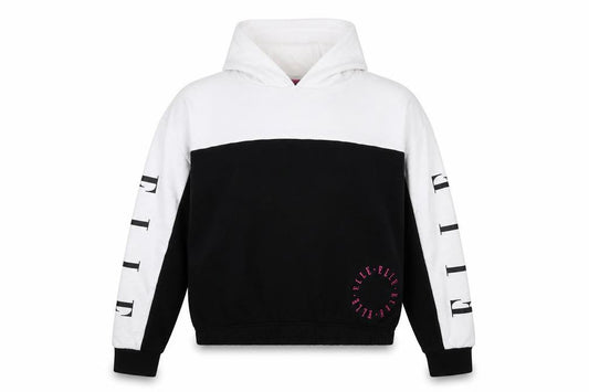 Front view of ELLE girls’ black & white pullover logo hoodie 12-13 years cotton blend