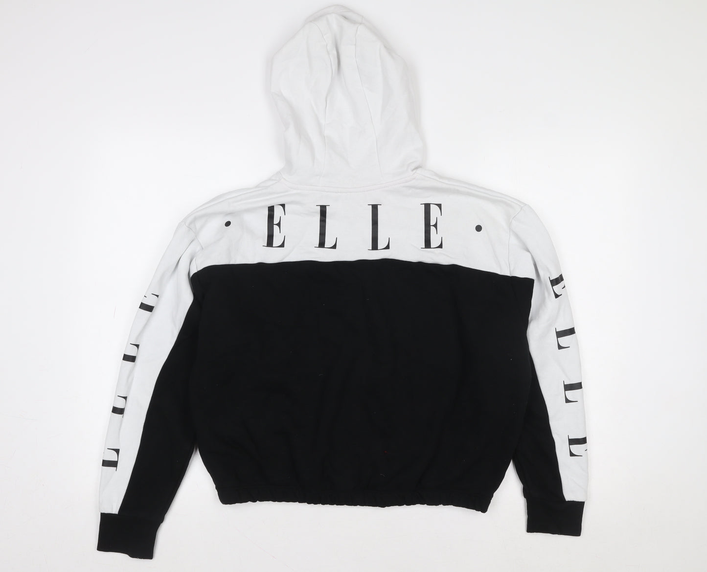ELLE Girls Black & White Pullover Logo Hoodie 12-13 Years Cotton Blend