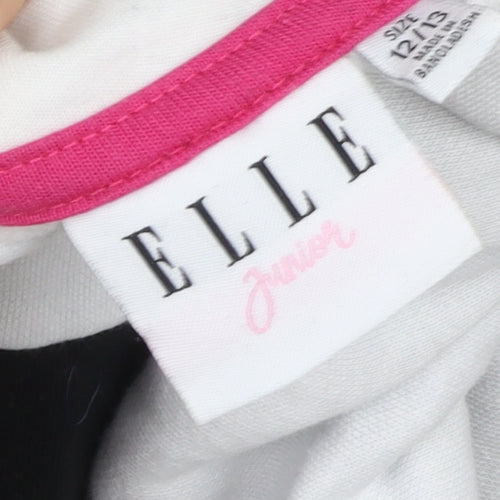 ELLE Girls Black & White Pullover Logo Hoodie 12-13 Years Cotton Blend