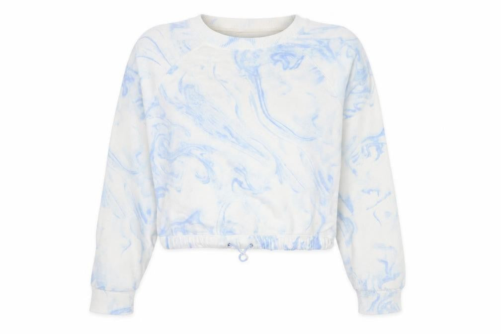 Front view of Hollister women’s xs blue marble pullover sweatshirt cotton blend