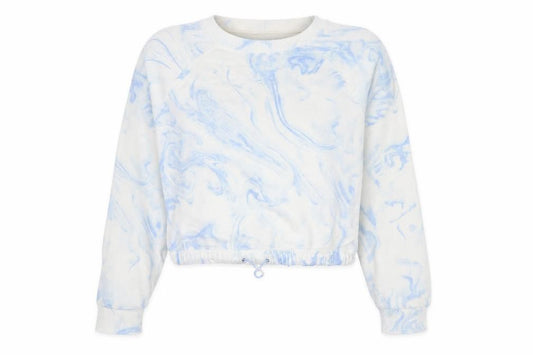 Front view of Hollister women’s xs blue marble pullover sweatshirt cotton blend