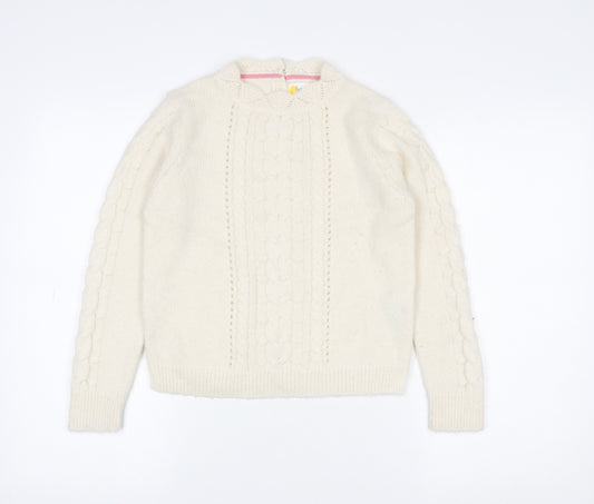 Boden Girls Ivory Cable Knit Wool Blend Henley Jumper Size 5-6 Years