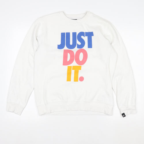 Nike Women's White Graphic Pullover Sweatshirt Medium 'Just Do It'