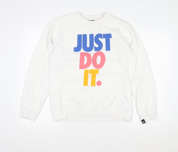 Nike Women's White Graphic Pullover Sweatshirt Medium 'Just Do It'