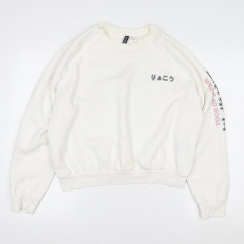 Bershka Women White Tour of Japan Graphic Sweatshirt Size 14