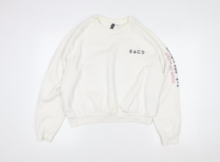 Bershka Women White Tour of Japan Graphic Sweatshirt Size 14