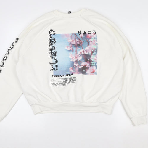 Bershka Women White Tour of Japan Graphic Sweatshirt Size 14