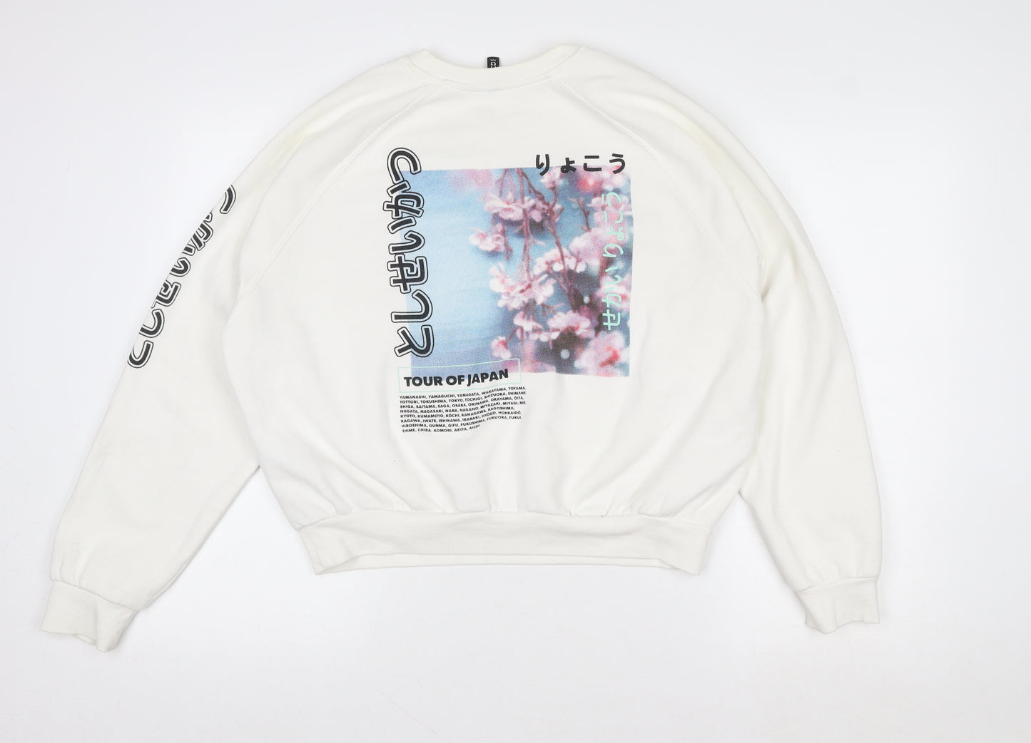Bershka Women White Tour of Japan Graphic Sweatshirt Size 14