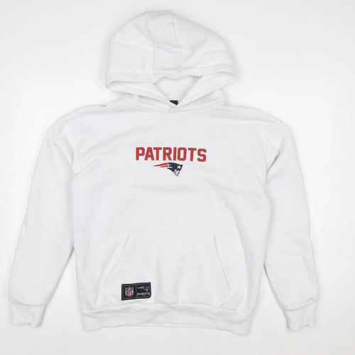 Primark Mens White Patriots Pullover Hoodie Size M NFL Graphic Sweatshirt
