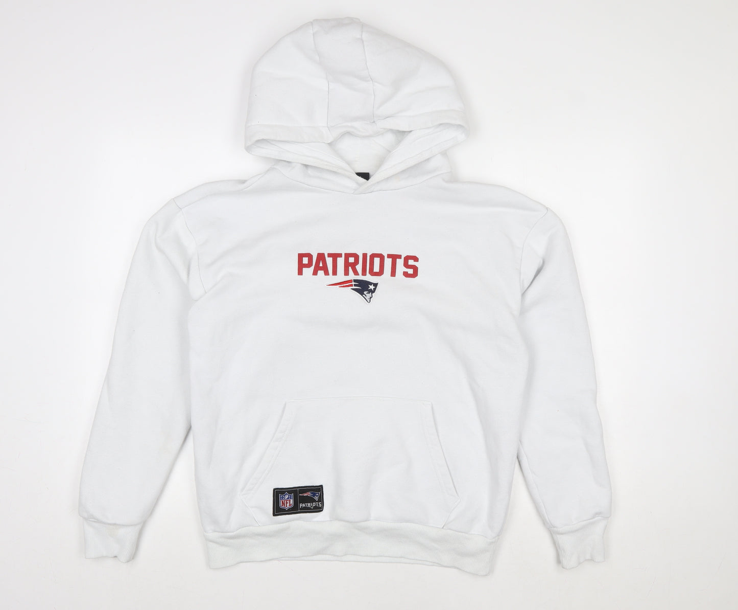 Primark Mens White Patriots Pullover Hoodie Size M NFL Graphic Sweatshirt