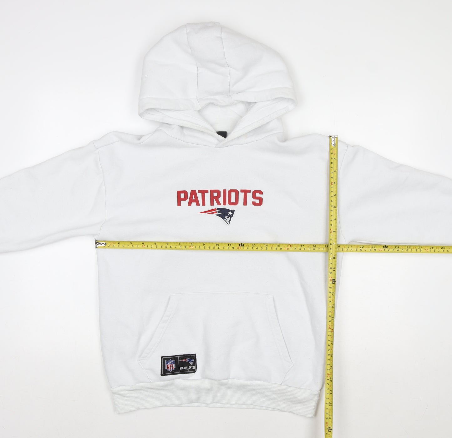 Primark Mens White Patriots Pullover Hoodie Size M NFL Graphic Sweatshirt