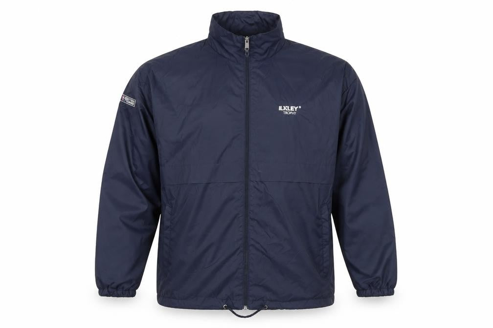 Front view of B&C Collection unisex blue l windbreaker jacket lightweight full zip