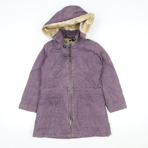 DKNY Girls Purple Hooded Parka Coat Size 6 Cotton Blend Lined